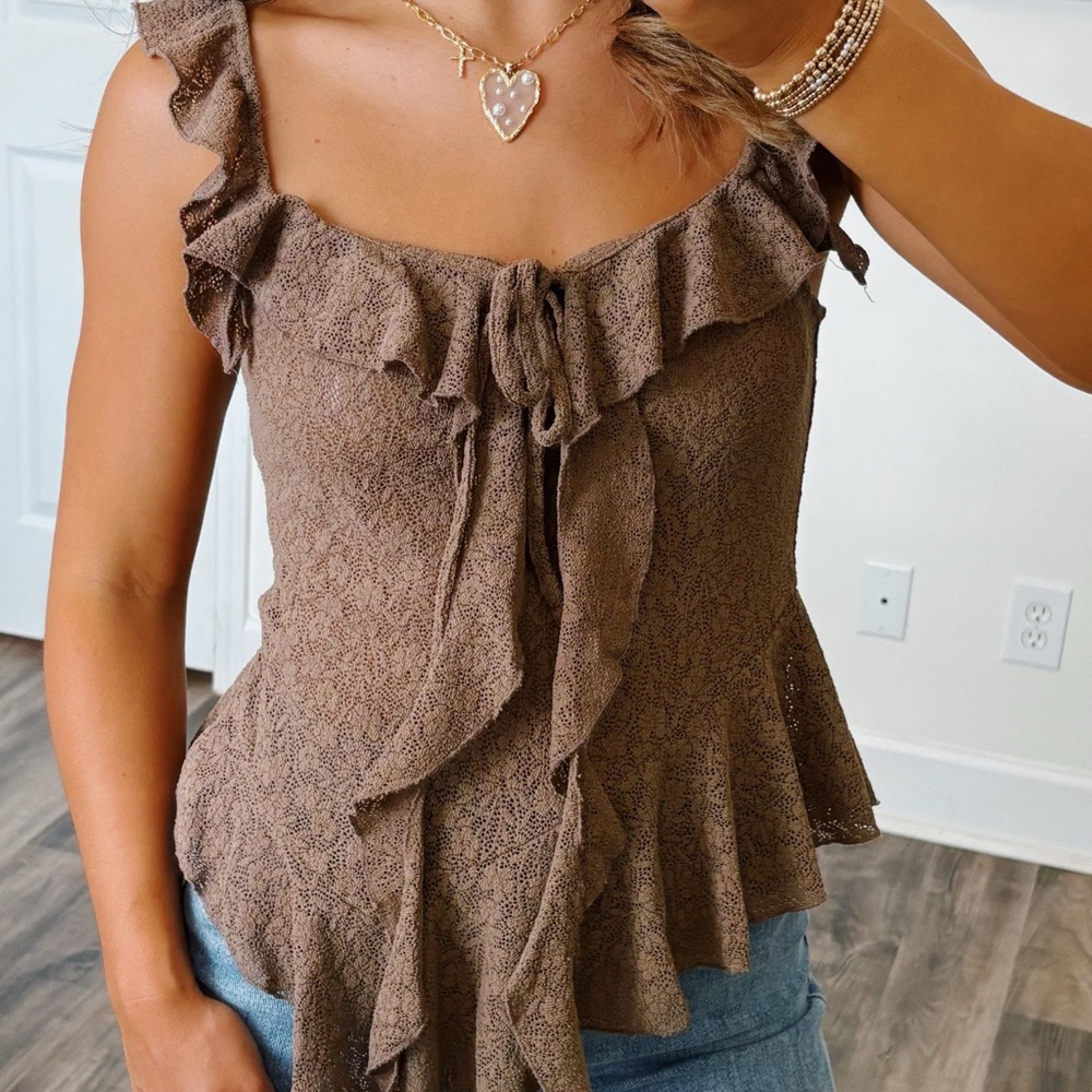 Brown Ruffle Sleeveless Top - Picture 2 of 3